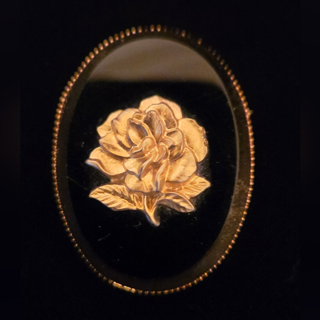 Gold And Black Rose Brooch
